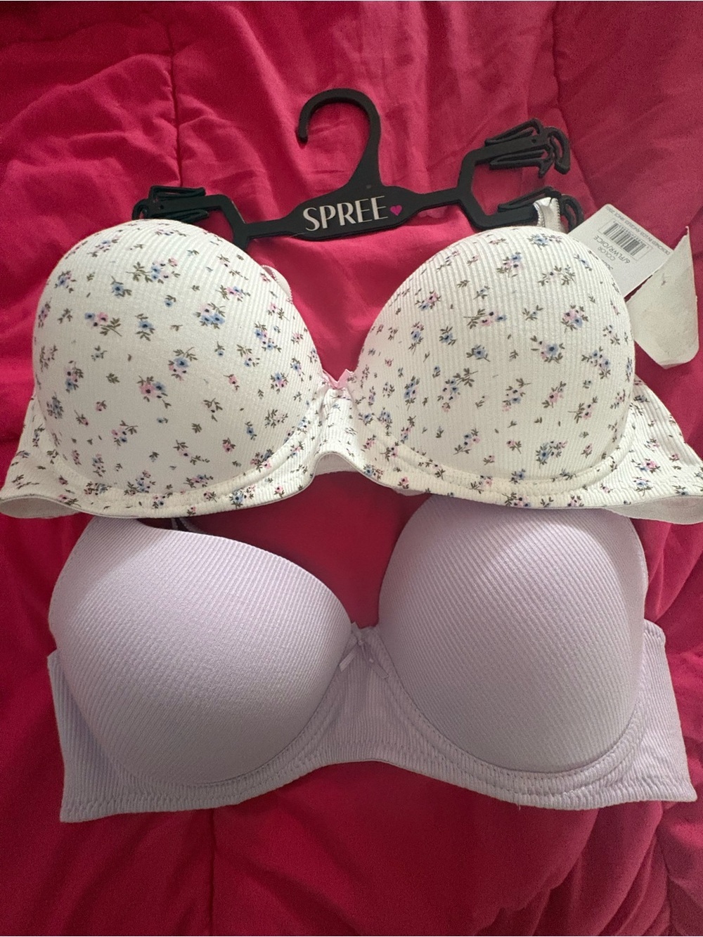 Womens Floral and Light Pink Ribbed Bras - 2 Pack